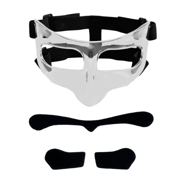 Máscara de baloncesto, protector facial para nariz rota, con acolchado, máscara facial, protector de nariz, máscara para entrenamiento de fútbol, boxe Pegatina negra transparente.