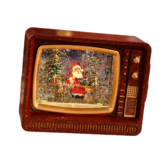 Globo de nieve navideño con forma de TV, linterna, caja de música iluminada para mesa de fiesta de Navidad Santa rojo