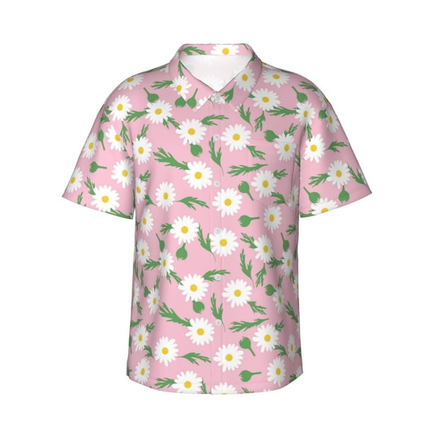 Fotbe Daisies Flowers Camisa Hawaiana para Hombre Unisex – Camisa Casual de Verano con Botones de Manga Corta de Algodón y Lino,3X-Large