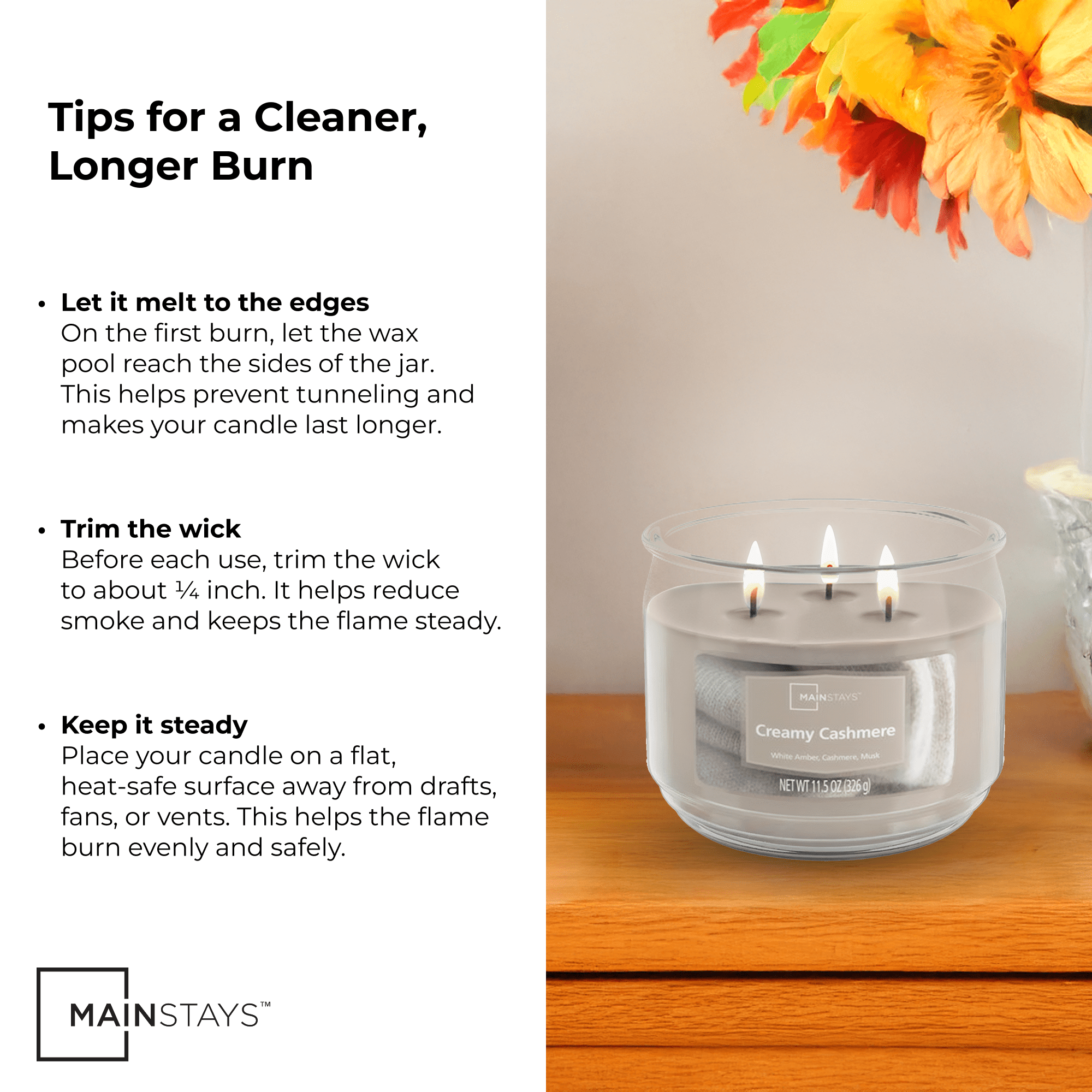 (4 pack) Mainstays 3-Wick Scented Glass Jar Candle, Creamy Cashmere, 11.5 oz