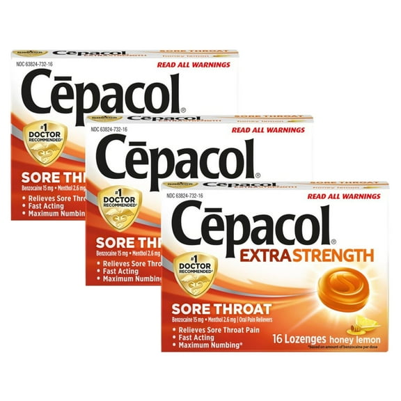 3 Pack Cepacol Extra Strength Sore Throat Honey Lemon 16 Lozenges Each
