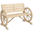 thumbnail image 1 of Outsunny 42" Wood Wagon Wheel Bench Garden Loveseat Rustic Seat, Natural, 1 of 10