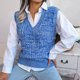 thumbnail image 1 of Chaleco de punto con cuello en V y giro de color europeo y americano para otoño e invierno, ropa de mujer, 1 of 5