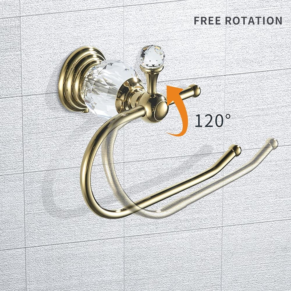 Polished Gold Toilet Paper Holder, Brass Crystal Tissue Holder Bathroom Accessories Wall Mounted