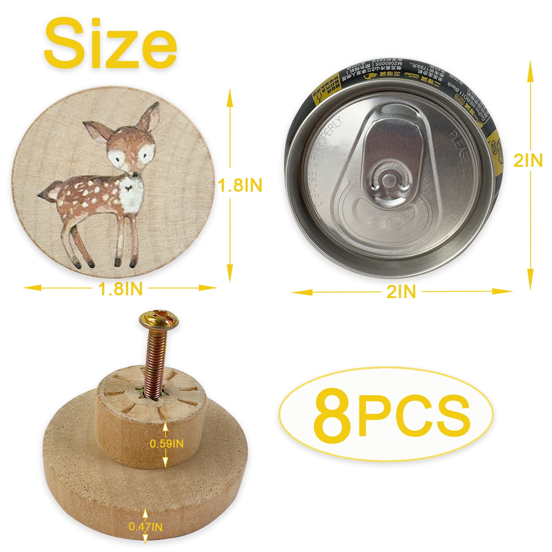 Jamjam Animal Wood Dresser Cabinet Drawer Knobs Round Unique Decorative Wooden Drawer Knobs for Kids Cabinets