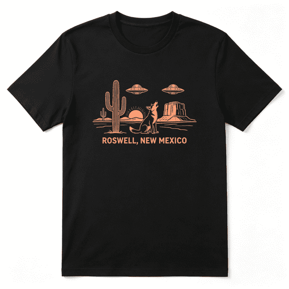 Roswell New Mexico UFO Slogan Vintage Graphic Tee for Men and Women, Road Trip Holiday Gift Cotton Short Sleeves T-Shirt
