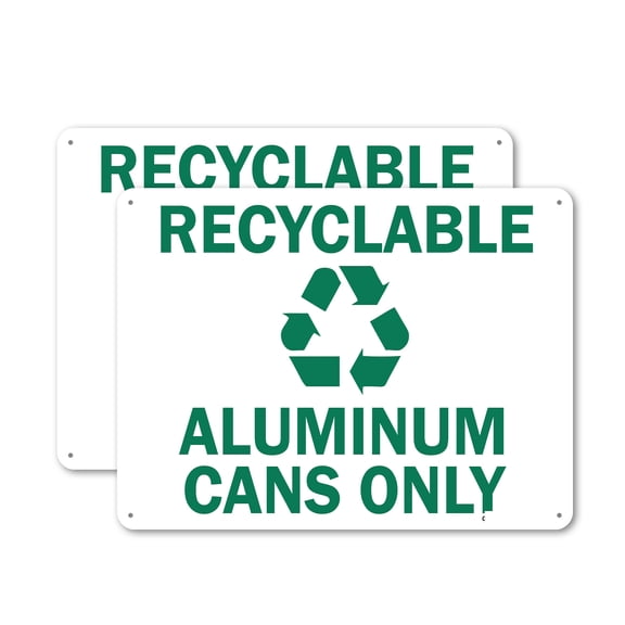 (2 Pack) Recyclable Aluminum Cans Only with Graphic OSHA ANSI Sign 24 Inch X 18 Inch Plastic Sign, Weather Resistant, UV Protected for Workplace, Business, and Construction Site, Made