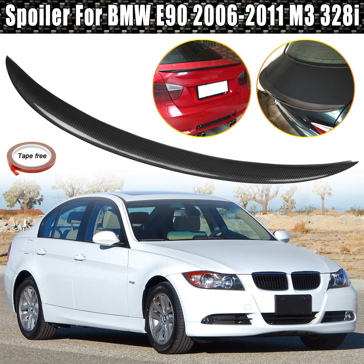 Details about   For 2006-2011 BMW E90 3-Series Sedan Carbon Fiber Roof Visor+Trunk Lid Spoiler