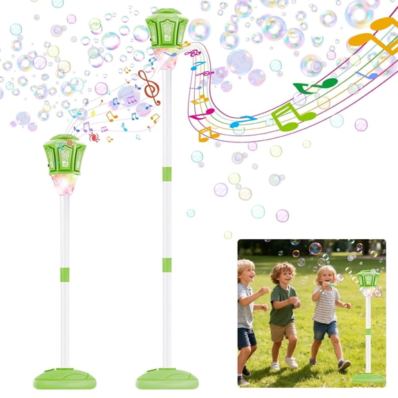 KOPPOP Garden Bubble Machine, LED Musical Lawn Lamp with Remote Control & Rechargeable Battery, Adjustable Height Outdoor Party Bubble Blower for Kids Birthday Gifts (Green)