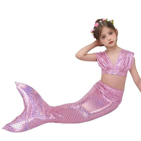 Toimothcn Girls Swimsuits Sleeveless Casual Solid Color 2 Piece Tail Bikini Set Quickly Dry Cover Up Swimwear 5-6 Years