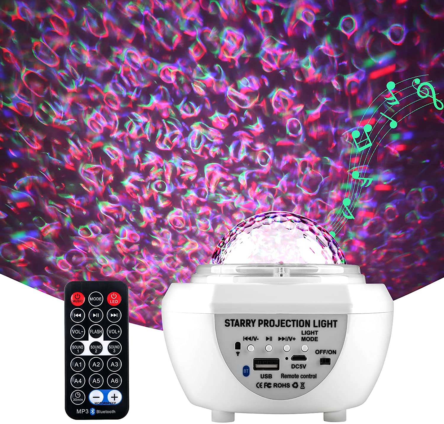 YM HOME Night Light for Kids, Ceiling Light, Ocean Wave Projection Lamp