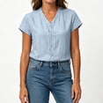 thumbnail image 4 of cocolona Summer Linen Tops for Women V Neck Short Sleeve Button Shirts Dressy Casual Loose Blouses, 4 of 6