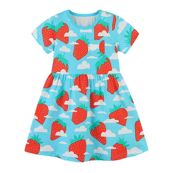 Fsqjgq Baby Girl Clothes Eastern Dresses for Girls Fashion 17T Girls Clothes Sky Blue Toddler Girls Short Sleeve Prints Princess Dress Dance Party Dresses Clothes 2Y