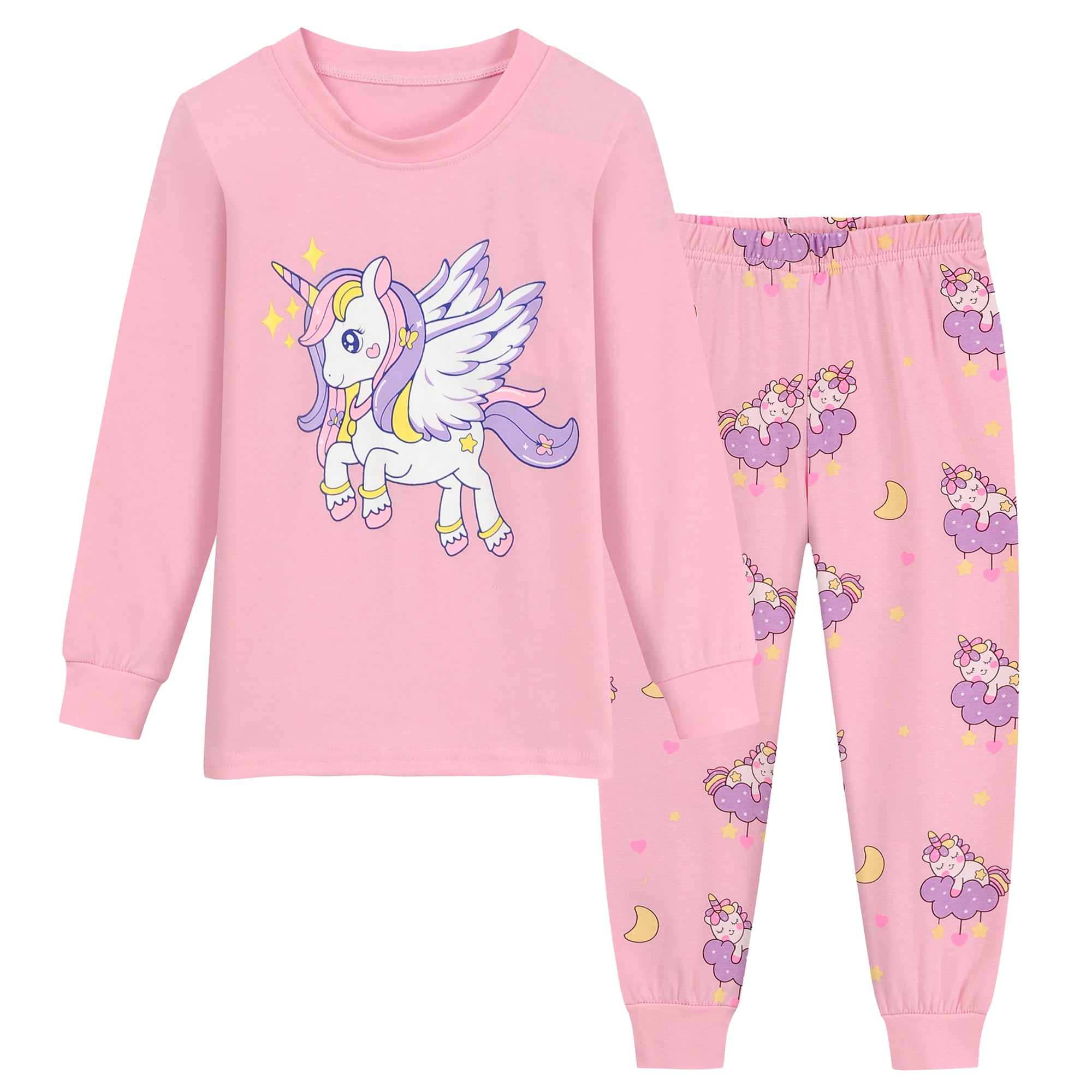 Toddler / Kids 4-piece Organic Cotton Pajamas 4-in 1 Snug fit PaJama Set for Girls Pink