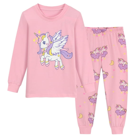 FEDPOP Toddler Girl Pink Pajama Set Unicorn Cotton Sleepwear Pjs Sets 4T