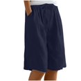 thumbnail image 2 of Fengqque Linen-cotton Shorts for Women Pull On Casual Athletic Bermuda Shorts Pants Drawstring Long SweatShorts with Pockets Navy S(S), 2 of 9