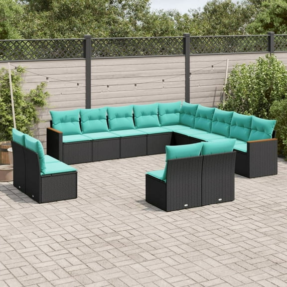 vidaXL 13 Piece Patio Sofa Set with Cushions Black Poly Rattan