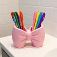 thumbnail image 6 of Plastic Bow Toothbrush Holder, 2-in-1 Countertop Pen Organizer, Nonslip Bathroom Accessory for Electric Toothbrush, Space-Saving Desk Decor for Home Office Dorm (Pink), 6 of 8