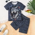 thumbnail image 2 of Gyexs Boys Dinosaur Summer Clothing Set Size 11-12 Cartoon Print Short Sleeve Tops Shorts 2 Piece Outfit Sets Gym Sports Kids Clothes (Sportswear, E02 Navy, Tweens), 2 of 3