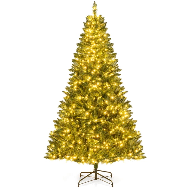 Costway 7 FT Artificial Christmas Tree with 990 Branch Tips, 1000 Warm White LED Lights