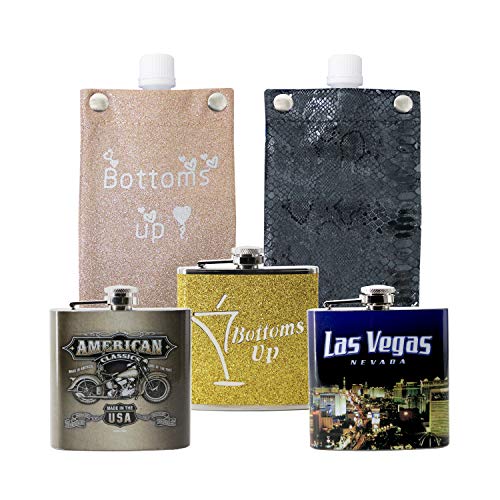 Bulk Flasks for Liquor 5 Piece Set 6 oz 3 Stainless Steel Hip Flask