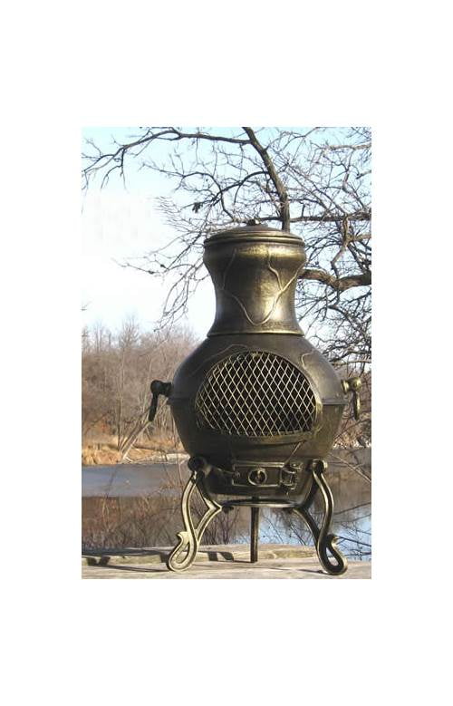 Outdoor Chiminea Fireplace Etruscan in Gold Accent Finish by The Blue Rooster