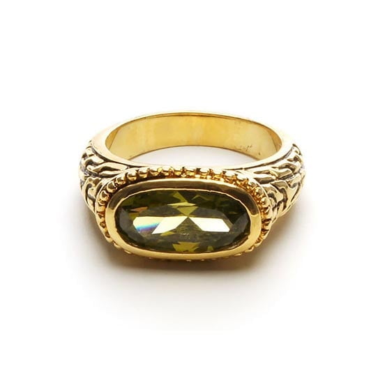 Vintage Style 5ct Olivine Cubic Zirconia Statement Ring with Antique Gold Tone Bezel Setting - Size 10 Jewelry Ring Gold