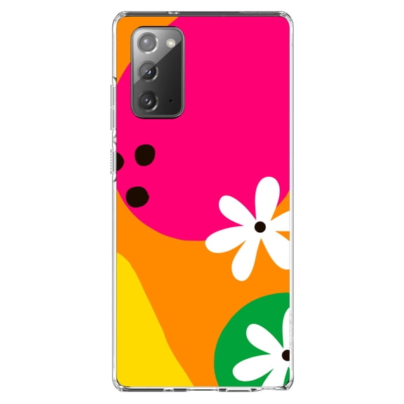 DistinctInk Clear Shockproof Hybrid Case for Galaxy Note 20 ULTRA (6.9" Screen) - TPU Bumper, Acrylic Back, Tempered Glass Screen Protector - Summer Vibes Bold Flower Orange Pink Yellow