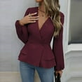 thumbnail image 4 of fheaev Blouse Top for Women 2025 Fall Long Sleeve Shirts V-Neck Pullover Top Soft Loose Fit Tops Solid Color Tunics Top Basic Tees Business Casual Fashion Trendy Outfits, 4 of 7