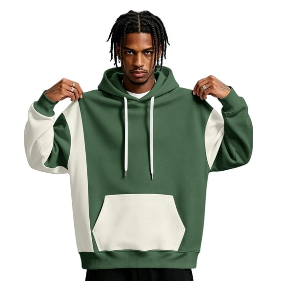 TOMVIGX Mens Contrast Color Spliced Hooded Sweatshirt Casual Drawstring Pullover Hoodie Long Sleeve Sport Tops with Front Pocket L