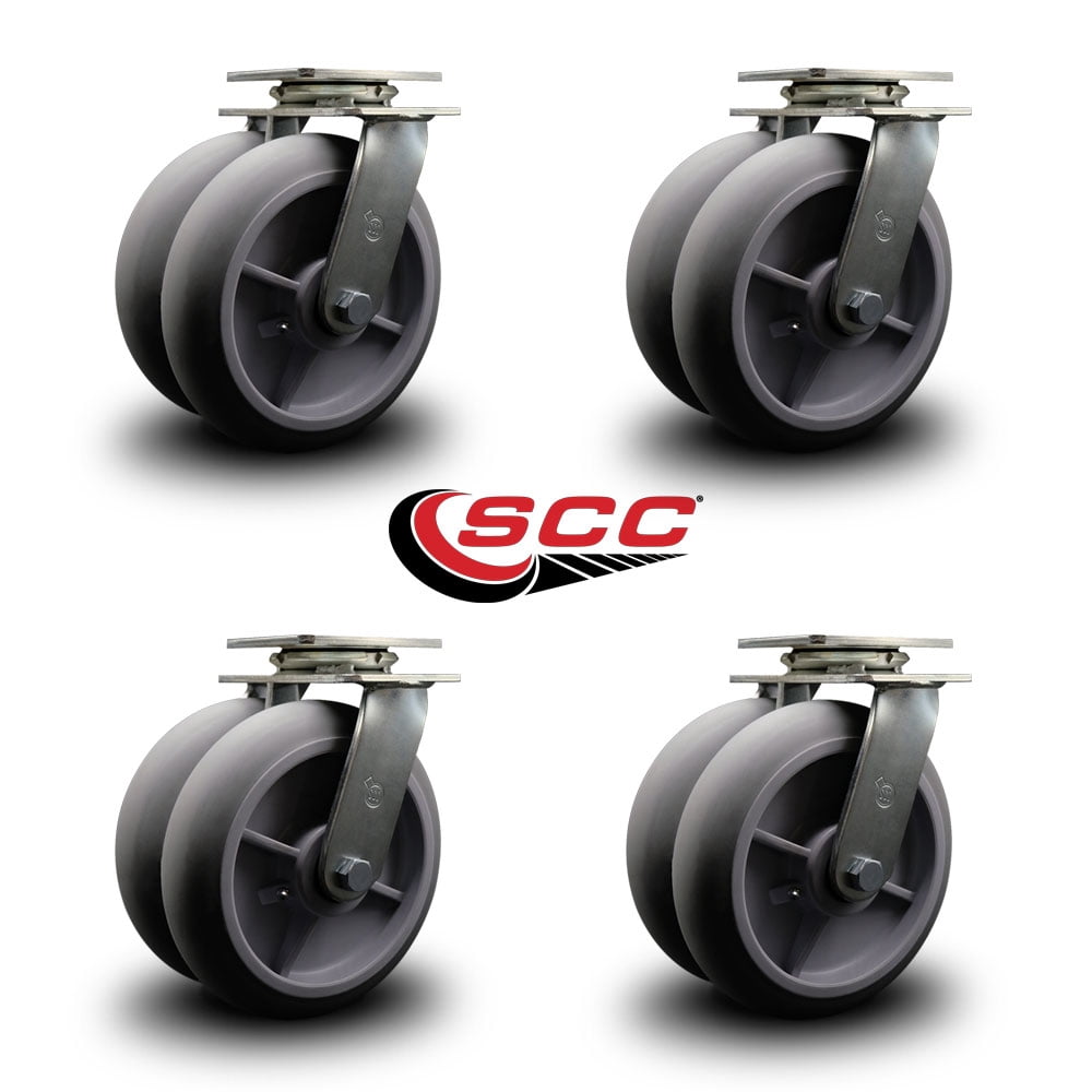 8 Inch Dual Thermoplastic Rubber Wheels Swivel Caster Set with Ball Bearings SCC
