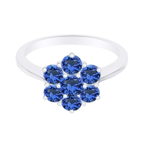 AFFY 0.45CT Simulated Blue Sapphire Flower Engagement Ring 14k White Gold over Silver-4