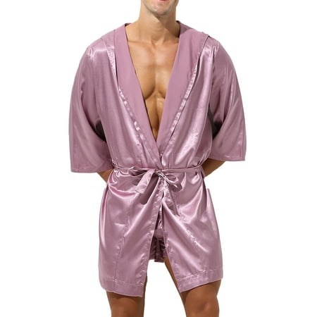 

CHICTRY Mens Satin Soft Nightgown Sleepwear Short Sleeve Loungewear
