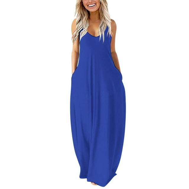 Youmylove Robes Maxi d'Été pour Femmes Robe Longue Unie à Col Rond Manches Longues Patchwork Mode Confortable Robe de Plage Vacances