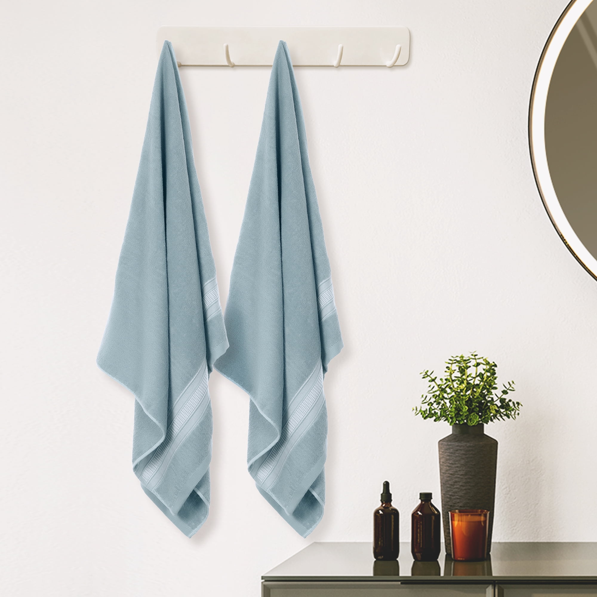 Unique Bargains 100% Cotton 2 Pack Solid Bath Towels Quick Dry and Absorbent Blue