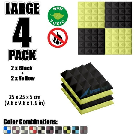 Arrowzoom New Black And Yellow 9 8 X 1 Pyramid Studio Arrowzoom New Black And Yellow 9 8 X 1 Pyramid Studio Soundproofing Acoustic Foam Tile Panel 4 Pcs Pack