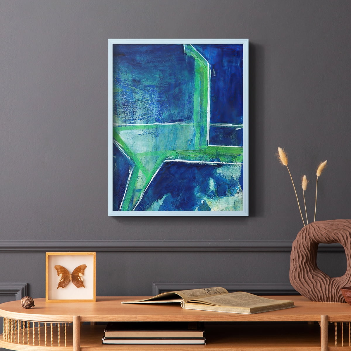 Geometric in Cool VIII Framed Print in Blue Solid Wood Framed Print No Nail Hanging