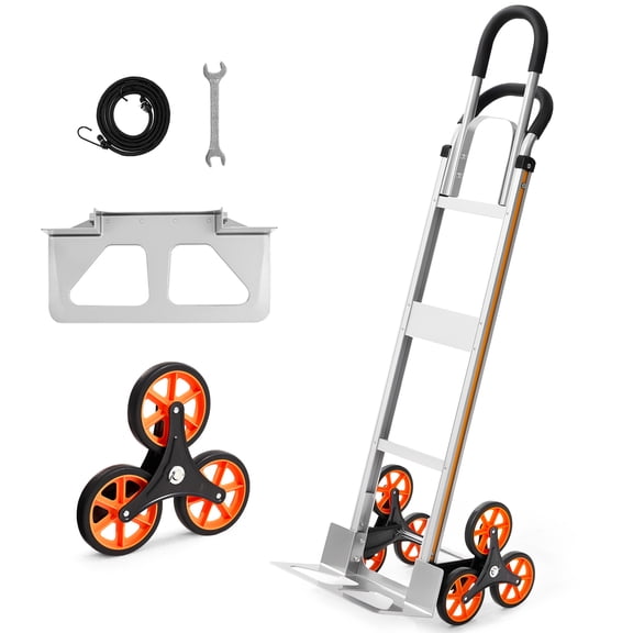 VEVOR Stair Climbing Cart, 330 lbs Stair-Climb Capacity, Aluminum Alloy Folding Trolley Cart with Telescoping Handle, 6 Wheels and 2 Bungee Cords, Stair Climber Dolly for Home, Groceries, Warehouse