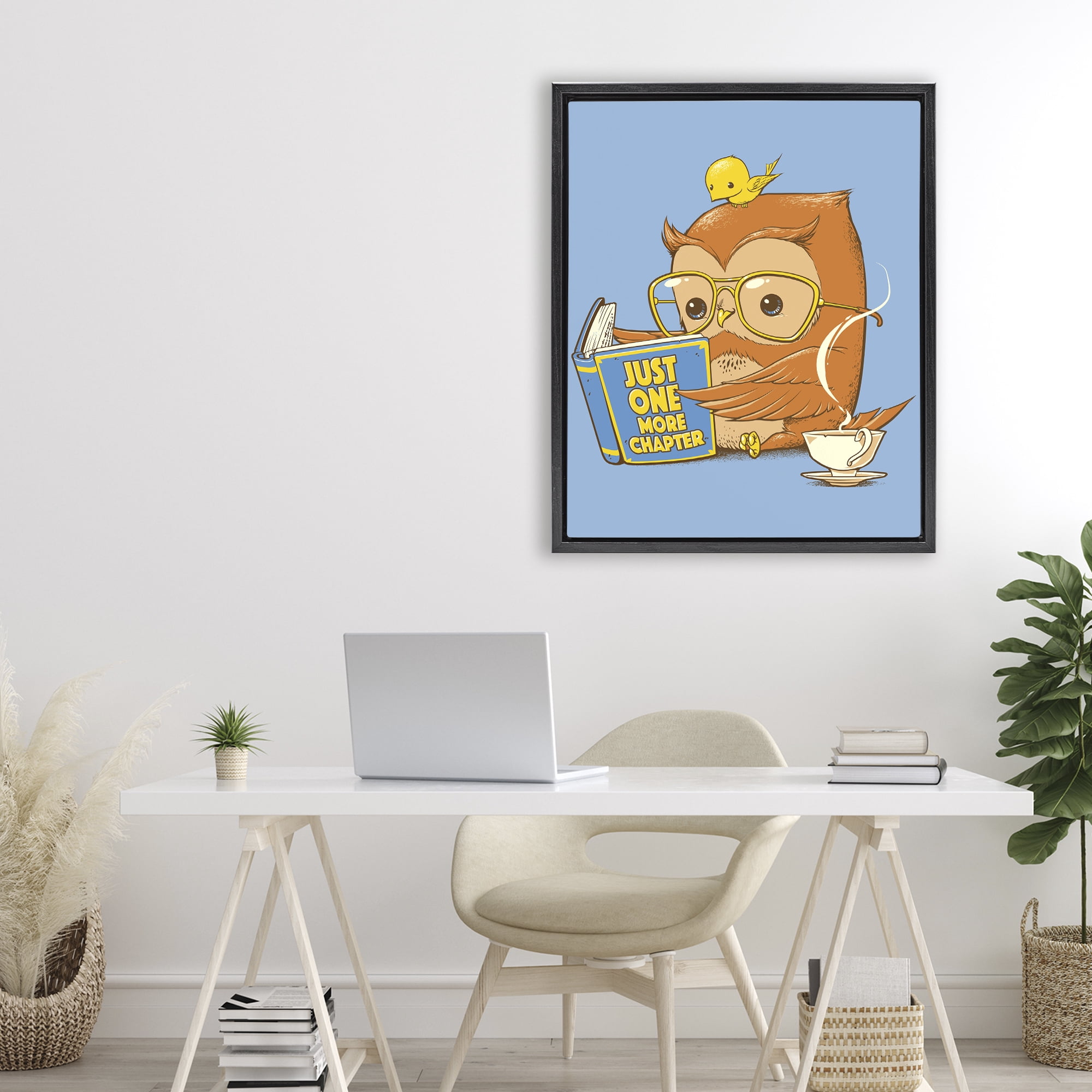 Stupell Industries One More Chapter Owl Black Framed Floater Canvas Wall Art, design by Tobe Fonseca
