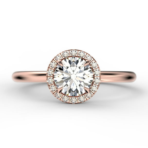 Fairy Minimalist 1.25 Carat Round Cut Diamond Moissanite Engagement Ring, Classic Halo Wedding Ring in 10k Solid Rose Gold, Gift For Her, Promise Ring, Anniversary Gift
