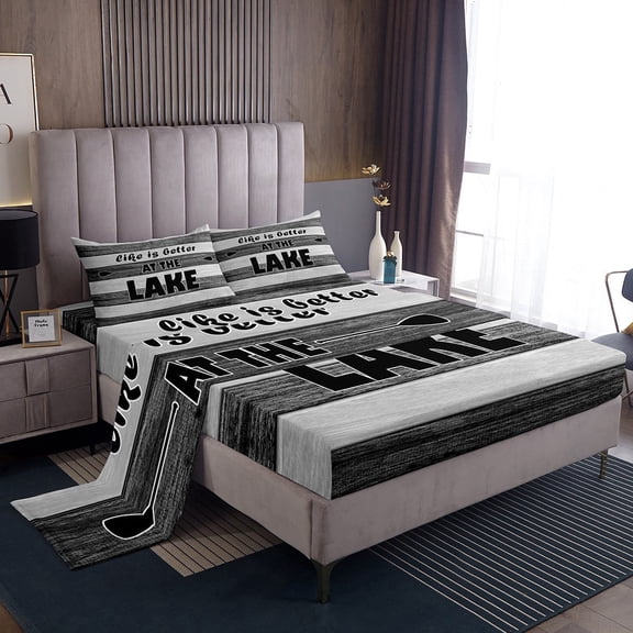 Erosebridal Lake Life Bed Sheets Twin , Gray Farmhouse Bedding Sets Twin Size, Vintage Lodge Cabin Decoration 3 Pieces