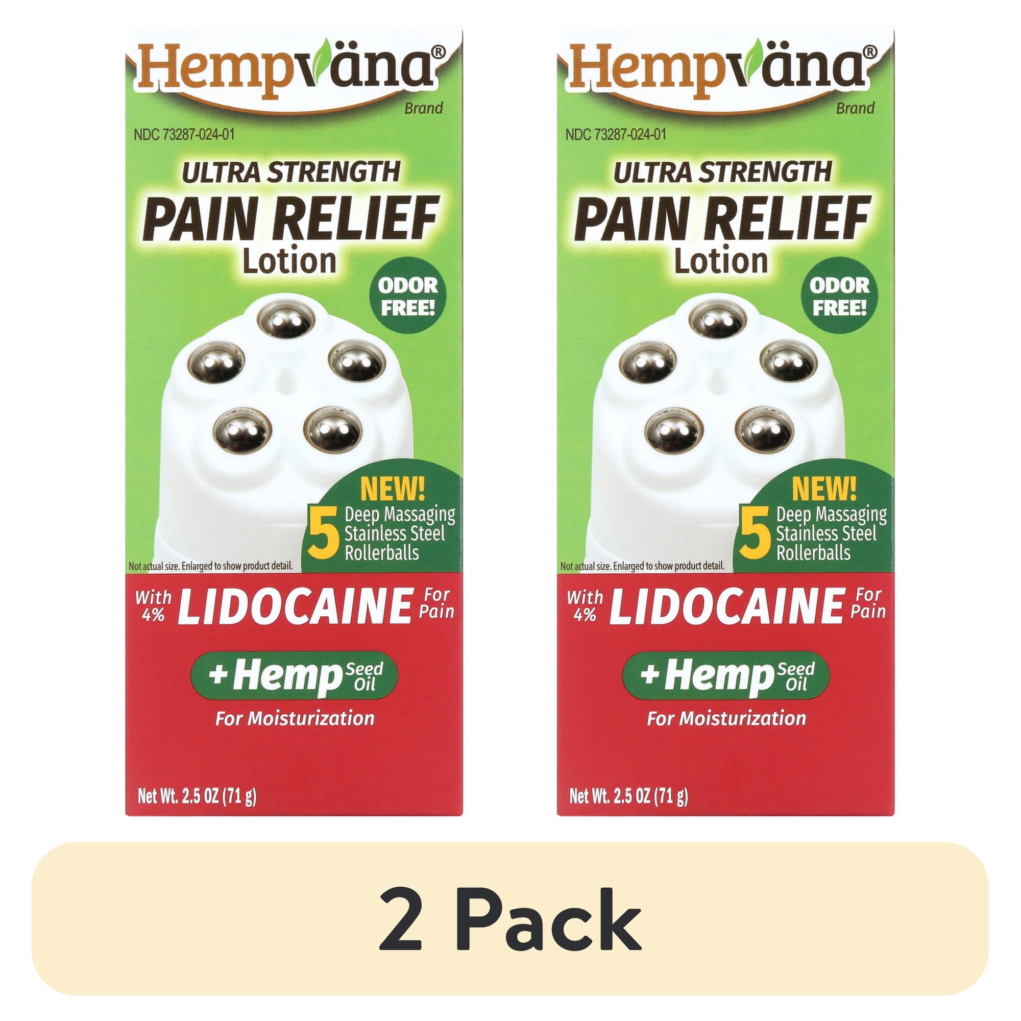 (2 pack) Hempvana Rollerball Lidocaine Pain Relief Lotion with Hemp Seed Oil as Seen on TV