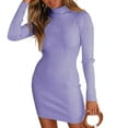thumbnail image 5 of Fusipu Turtleneck Long Sleeves Solid Color Sweater Dress Ladies Autumn Winter Ribbed Mini Bodycon Dress, 5 of 8