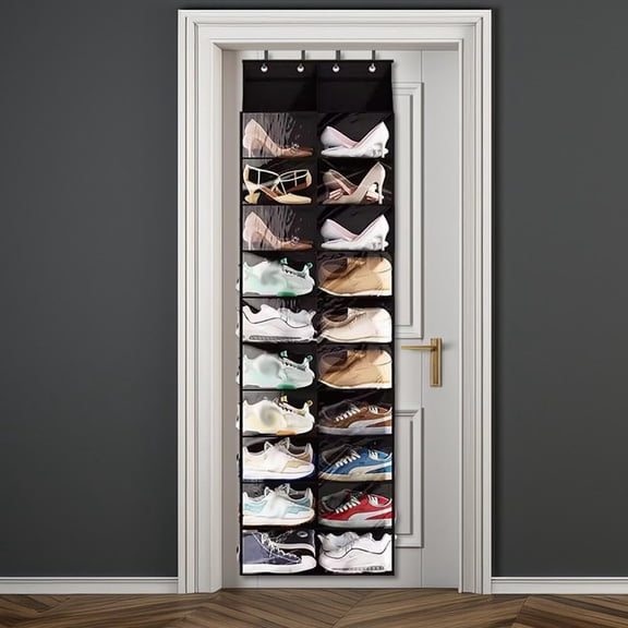 10-Tier Over the Door Shoe Organizer with 20 Large Clear Pockets - Oxford Fabric Hanging Rack - 4 Metal Hooks - Space-Saving Storage for Closet, Dorm, or Kitchen - Double Row Storage Bag