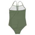thumbnail image 5 of VNKIDY Girls Kids Solid Color One Piece Swimsuit Spaghetti Strap Square Neck Ruched Slim Fit Bathing Suit For Summer Pool Beach Activities Green 6-7 years, 5 of 5