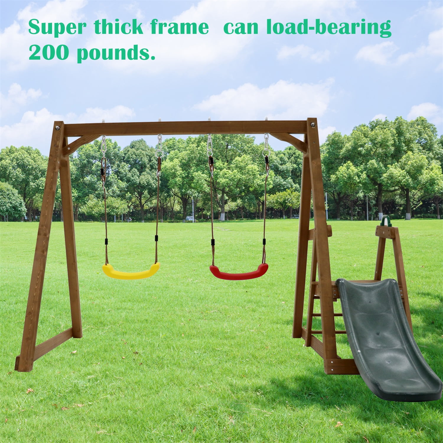 CIPACHO 2 in 1 Outdoor Wooden Swing Set with Slide for Kids Climbing Rope Ladder Backyard Playset CIPACHO 2 in 1 Outdoor Wooden Swing Set with Slide for Kids Climbing Rope Ladder Backyard Playset