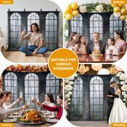 Window Forest Backdrop for Photoshoot, Photography Photo Studio Background Wall Backdrop, Vintage Arched Black Green Back Drop Banner Panel for Portraits Wedding Party Live Streaming Decor 8x6Ft