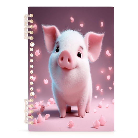 Cute Pig and Petals Notebooks 1-subject Journal 60 Sheets A5 College Ruled Paper Detachable Ring 8.3"x5.7"