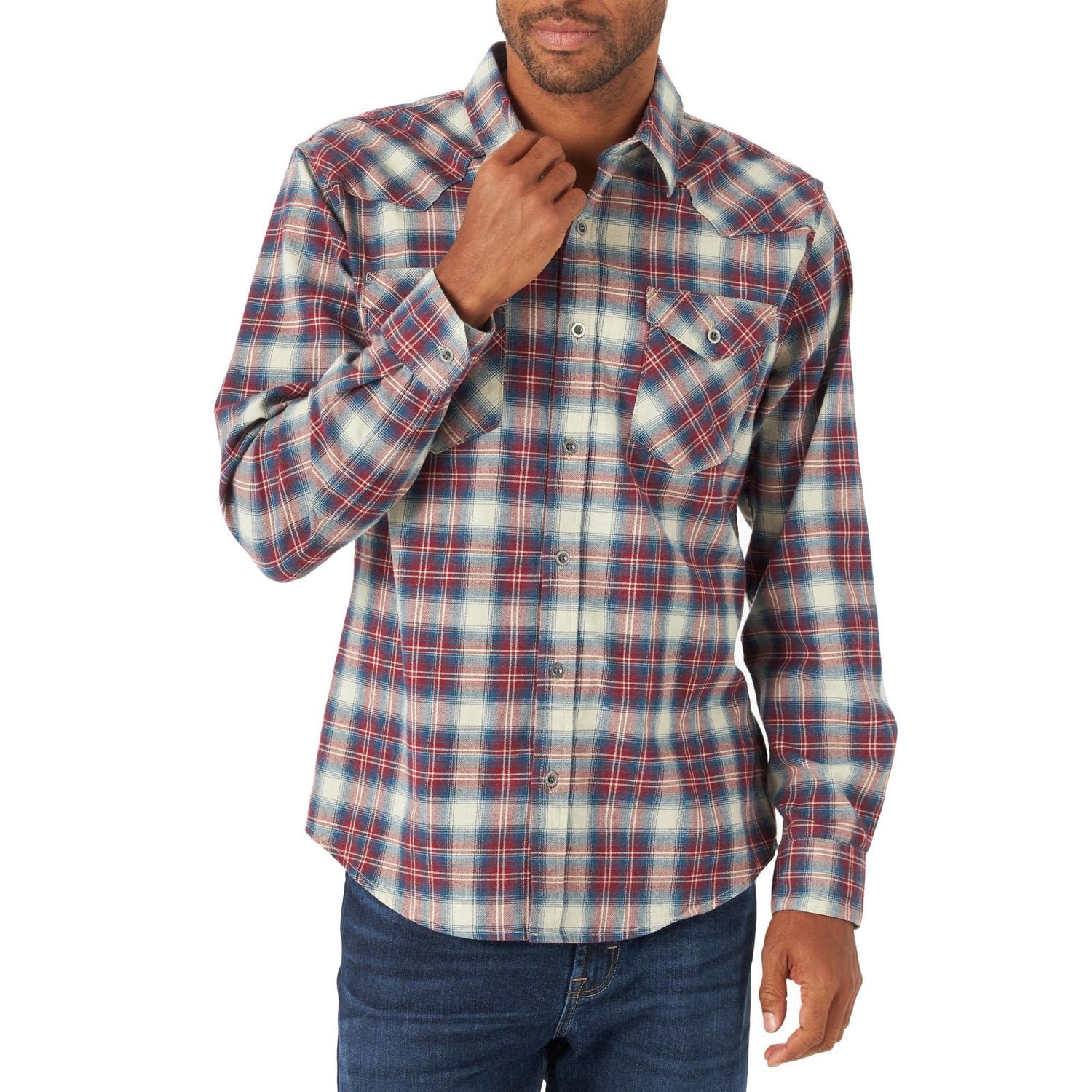 Chemise western à carreaux à manches longues Wrangler pour homme, bleu