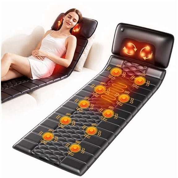 Himouta Massage Mat with Detachable Neck Massager,Vibrating Back Massager Pad with Heating for Home Office Use, Black,Gift